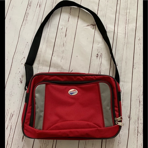 American Tourister Red Gray Carry On Shoulder Bag - Picture 1 of 8